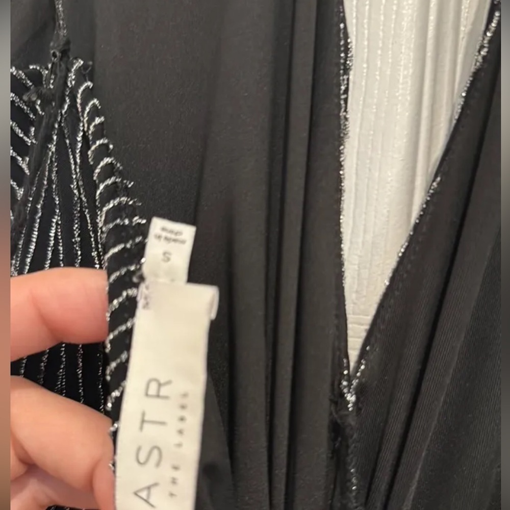 BNWT ASTR The Label Black and Silver Mini Halter Disco Dress Size small - Picture 2 of 5